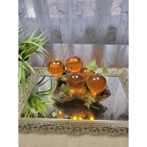 Vintage Lucite Orange Grapes Cluster, Driftwood Vine, MCM Autumn Decor